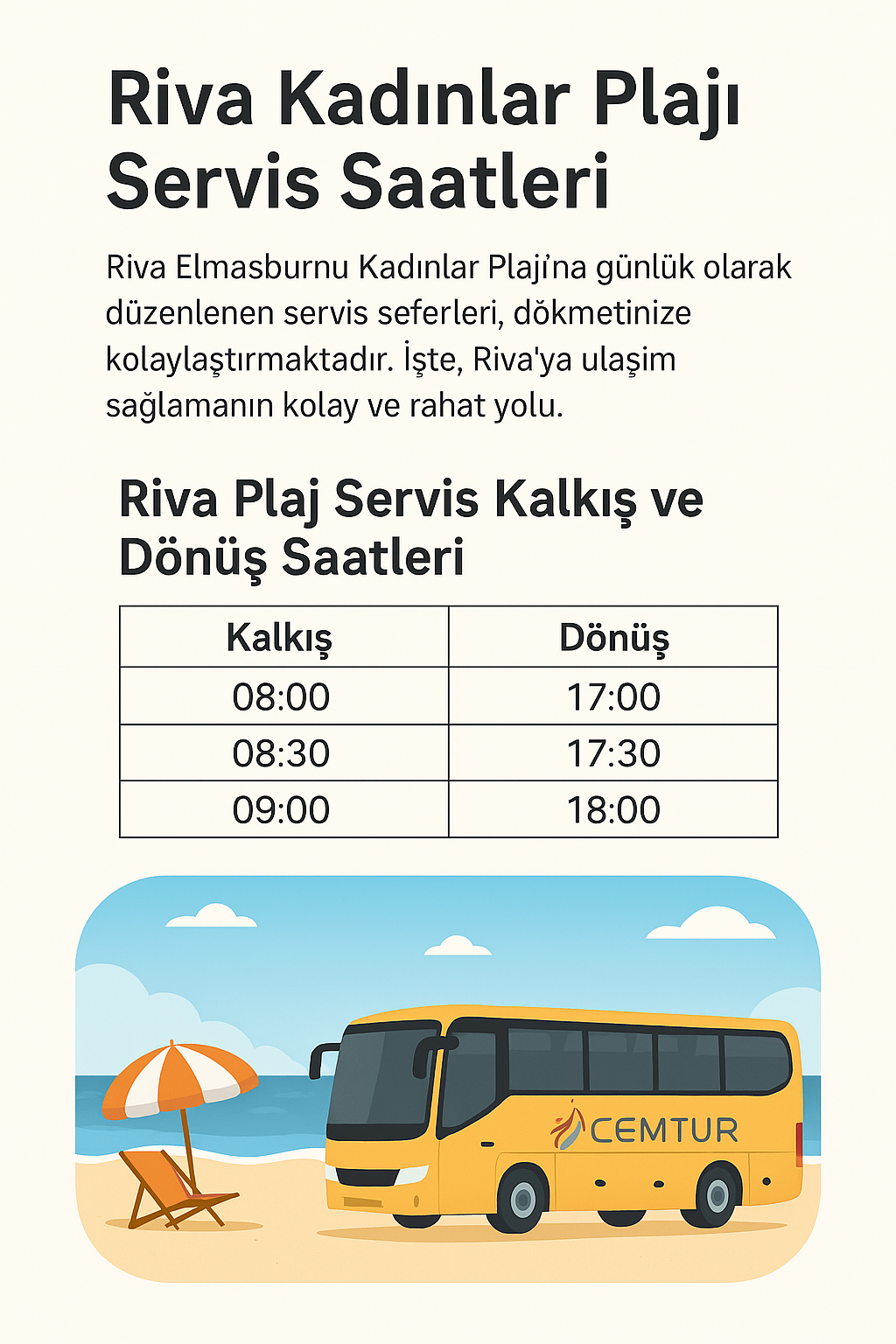 Riva Kadınlar Plajı Servis Saatleri
